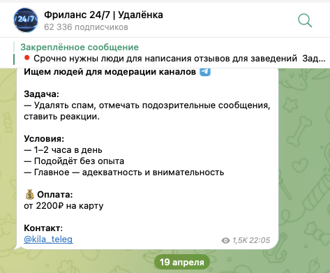 ТГК фриланс 24 7 удаленка